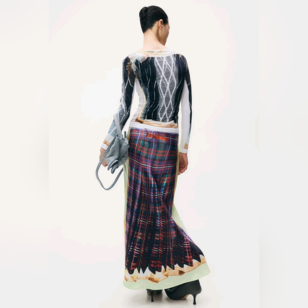 💥sold💥H&M Glenn Martens Trompe l'oeil  Multicolor Maxi Satin Skirt Med M